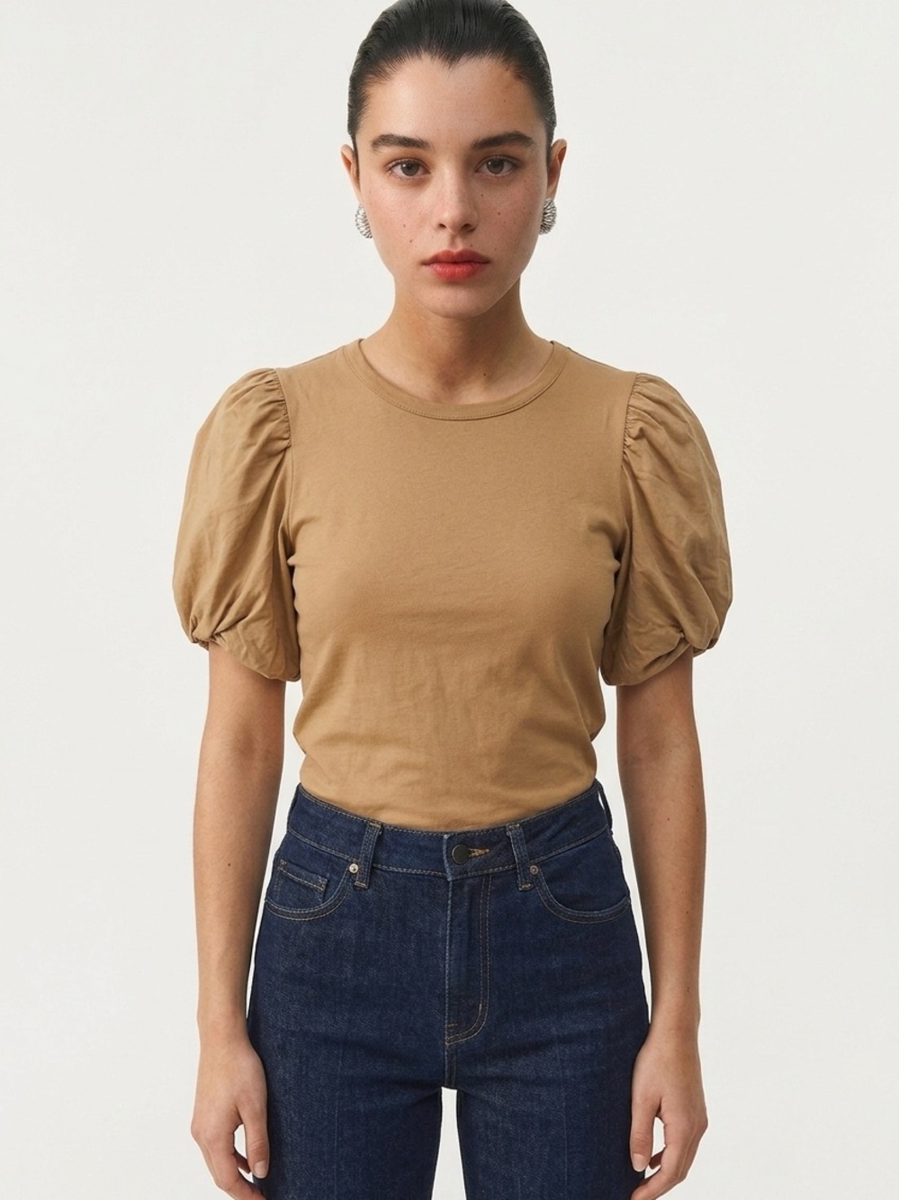 POMANDER PLACE | Vesty Puff Sleeve Crewneck Camel Top Tuckernuck Women’s Size XS